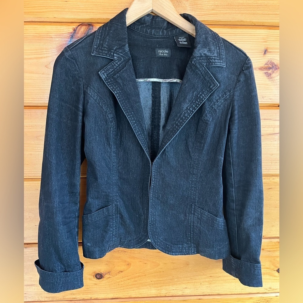 Trendy Nicole By Nicole Miller Gray Long Sleeve Cotton Blend Denim Jacket 4